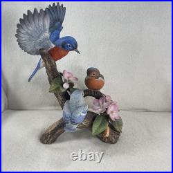Vtg Andrea By Sadek Blue Bird Family Figurine Handpainted Porcelain # 7558 Mint