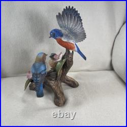 Vtg Andrea By Sadek Blue Bird Family Figurine Handpainted Porcelain # 7558 Mint