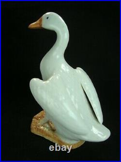 Vtg Antique Chinese Porcelain Glazed White Celadon Goose Duck Figurine 7 3/4''h