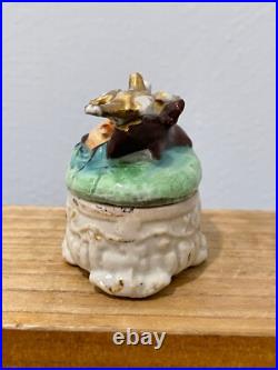 Vtg Antique Porcelain Fairing Box Trinket Box Birds & Nest with Eggs