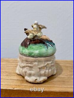 Vtg Antique Porcelain Fairing Box Trinket Box Birds & Nest with Eggs