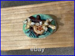 Vtg Antique Porcelain Fairing Box Trinket Box Birds & Nest with Eggs
