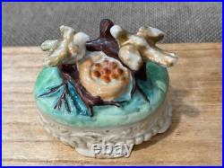 Vtg Antique Porcelain Fairing Box Trinket Box Birds & Nest with Eggs