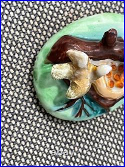 Vtg Antique Porcelain Fairing Box Trinket Box Birds & Nest with Eggs