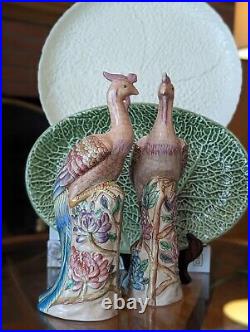 Vtg Chinese Famille Rose Pair Porcelain Phoenix Peacock Pheasant Bird Figurine