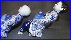 Vtg Chinoiserie Blue White Porcelain Boy & Girl Shelf Sitter Figurine Statue 12