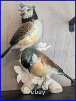Vtg Karl Ens Porcelain Bird Figurine Crested Titmouse & Coal Tit Blue Mark LG 7
