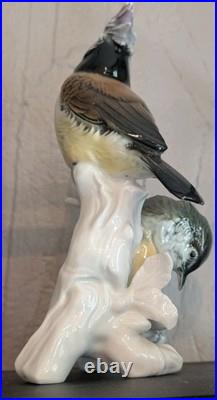 Vtg Karl Ens Porcelain Bird Figurine Crested Titmouse & Coal Tit Blue Mark LG 7