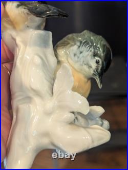 Vtg Karl Ens Porcelain Bird Figurine Crested Titmouse & Coal Tit Blue Mark LG 7
