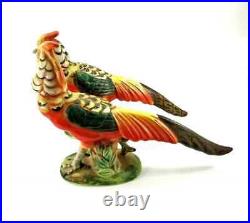 Wales Ceramic Pair Of Red Pheasant Bird Figurines Hand Painted Vintage