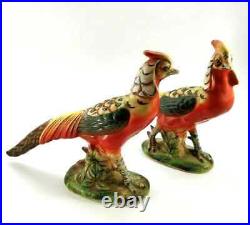 Wales Ceramic Pair Of Red Pheasant Bird Figurines Hand Painted Vintage