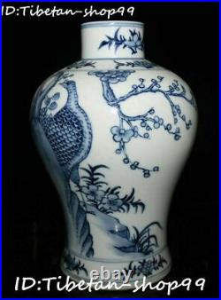 White Blue Porcelain Peacock Phoenix Birds Plum blossom Flower Bottle Vase Jar