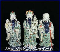 White blue Color Porcelain Carving 3 Longevity God Fu Lu Shou Life Statue Set