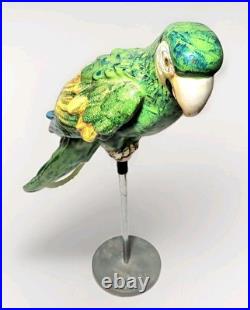 Wonderful Big Vtg Mid-Century 23 Italian Parrot Figurine Majolica Bird & Stand