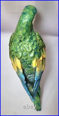 Wonderful Big Vtg Mid-Century 23 Italian Parrot Figurine Majolica Bird & Stand