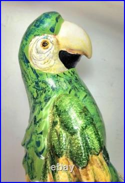 Wonderful Big Vtg Mid-Century 23 Italian Parrot Figurine Majolica Bird & Stand