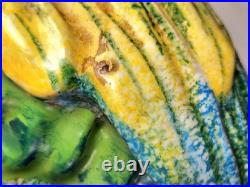 Wonderful Big Vtg Mid-Century 23 Italian Parrot Figurine Majolica Bird & Stand