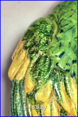 Wonderful Big Vtg Mid-Century 23 Italian Parrot Figurine Majolica Bird & Stand