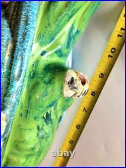 Wonderful Big Vtg Mid-Century 23 Italian Parrot Figurine Majolica Bird & Stand