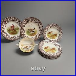 Woodland Spode Bread Salad Plates & Flat Soup Cup Lapwing Pheasant Pintail Duck