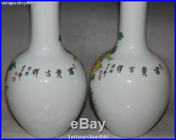 Wucai Porcelain Dynasty Phoenix Phenix Birds Peony Flower Bottle Vase Jar Pair