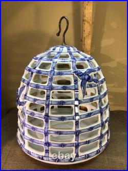 XL Victorian Blue & White Porcelain Bird Cage, Feeder, Decor 16 Tall X 14Dia