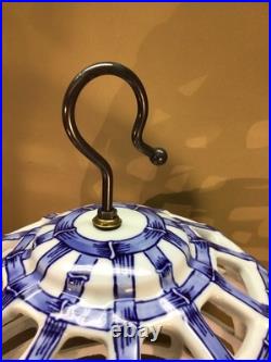 XL Victorian Blue & White Porcelain Bird Cage, Feeder, Decor 16 Tall X 14Dia