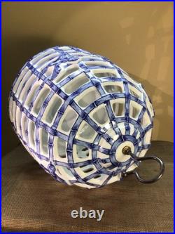XL Victorian Blue & White Porcelain Bird Cage, Feeder, Decor 16 Tall X 14Dia