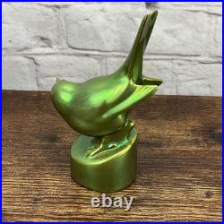 Zsolnay Eosin Tit Bird Figurine Iridescent Green Excellent Colors Vintage 1950's
