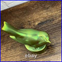 Zsolnay Eosin Tit Bird Figurine Iridescent Green Excellent Colors Vintage 1950's